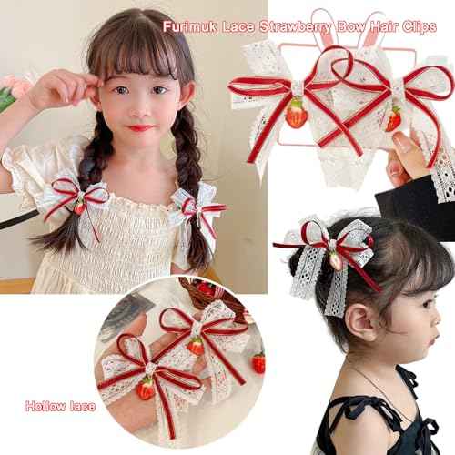 8 Pack Cherry Strawberry Hair Accessories Bow Hair Clips Red Alligator Hair Barrettes Plaid Bow Hairpins for Women Girls Christmas Hair Decoration