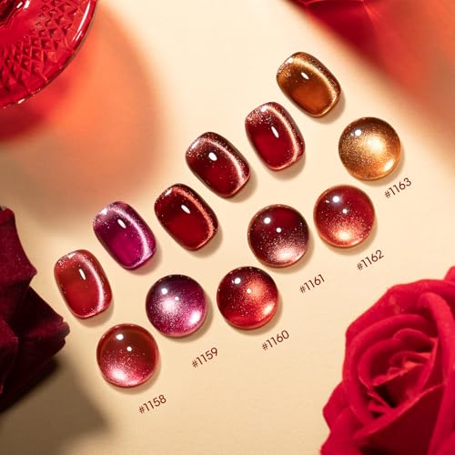 GELLEN Cat Eye Gel Nail Polish Magnetic Glitter 6 Colors Pink Purple Burgundy Red Brown Reflective No Wipe Soak Off UV Light Gel Polish for DIY Manicure Art Women Girls Valentine's Day Christmas Gift
