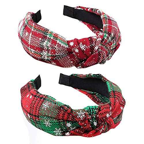 Teensery 2 Pcs Christmas Knotted Headband Snowflake Plaid Hair Hoop Hairband Headwear Hair Accessories for Women and Girls