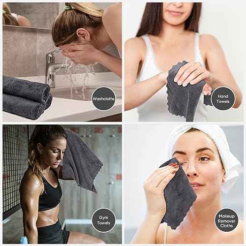 Orighty Ultra Soft Washcloths 12 Pack, Premium Microfiber Towel Sets 12x12 inches, Absorbent and Quick Drying Coral Velvet Washcloth, Multi-Purpose Wash Cloths for Bathroom, Hotel, and Gym (Grey)