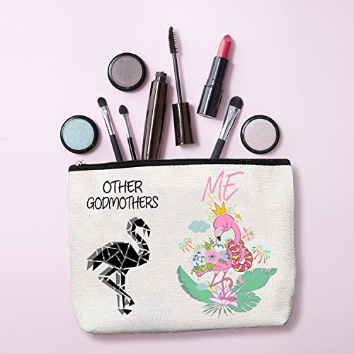 HnoonZ Godmother Gifts,Christmas Gifts for Godmother,Godmother Zipper Makeup Bag Cosmetic Pouch,Godmother Travel Toiletry Pouch Organizer Bag,Godmother Mini Compact Mirror