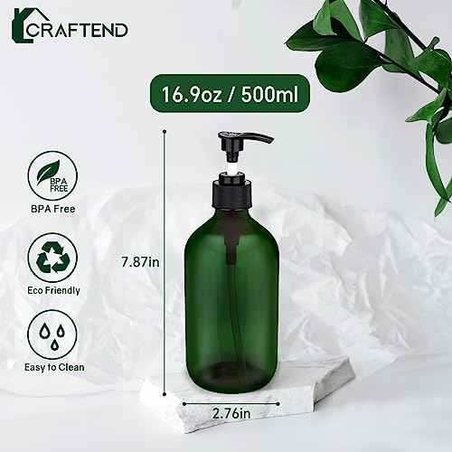 2 Pack Pump Bottles Dispenser 16.9 OZ 500ml Bathroom Countertop Pump Dispensers Refillable Plastic Containers for Lotion Shampoo Body Wash Hand Dish Soap Kitchen Accessories with Waterproof Labels