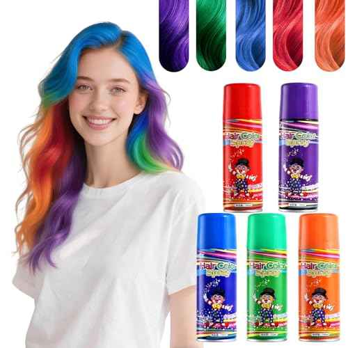 5PC Temporary Hair Color Spray Set, Purple Red Blue Green Orange Hair Spray for Women Kids Men, 1-Day Washable Hairspary for Halloween, Cosplay, Crazy Hair Day, Festivals & Parties