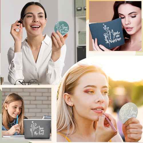 20 Pcs Employee Appreciation Gifts Inspirational Canvas Makeup Bags Compact Mirrors Bulk Cosmetic Bags Portable Mirror Thank You Gifts for Women Christmas Nurse Practitioner (Bohemian)