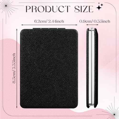Kathfly 4 Pcs Small Compact Mirror Bulk Travel Pocket Foldable Folding Hand Mini PU Leather Black Mirror for Men and Women Handbag Pocket Wallet Purse Gifts Work Business