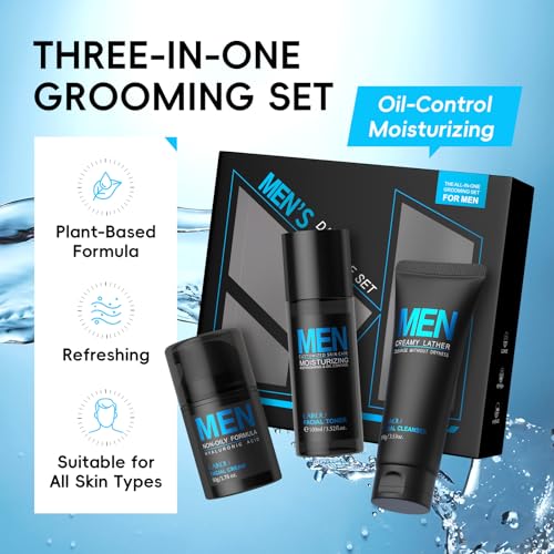 LAIKOU Men's Skin Care Set, Gifts for Men, Skincare Gift Set, Men Skincare with Facial Cream, Facial Cleanser, Facial Toner Father's Day Christmas Birthday Valentines for Him Dad Son Husband Boyfriend