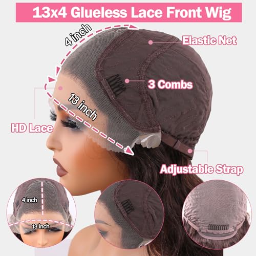 13X4 Straight Lace Front Wig Human Hair 18 Inch - 180% Density Pre Plucked with Baby Hair, Natural Dark Brown Glueless Layered Wig for Black Women