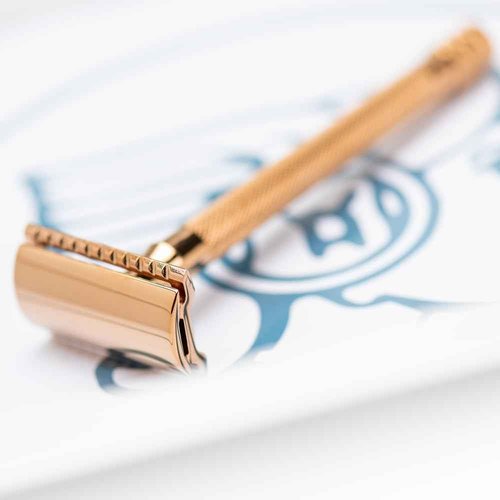 MERKUR 24G Safety Razor For Women with 10 Double Edge Blades | Extra Long Handle | Three-piece Razor | Straight Cut | Rose Gold Finish | Made in Germany