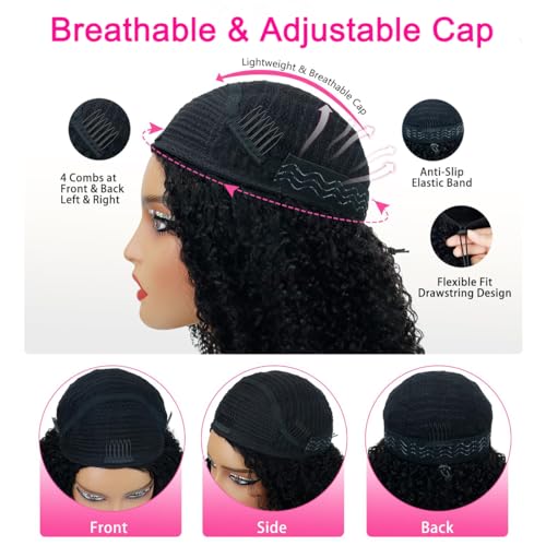 Half Wig Human Hair Water Wave Half Wig 3 in 1 Glueless Wigs 200 Density Wear and Go Wigs Seamless Flip Over with Drawstring Beginner Friendly Curly Wig Headband Wig for Women 20 Inch