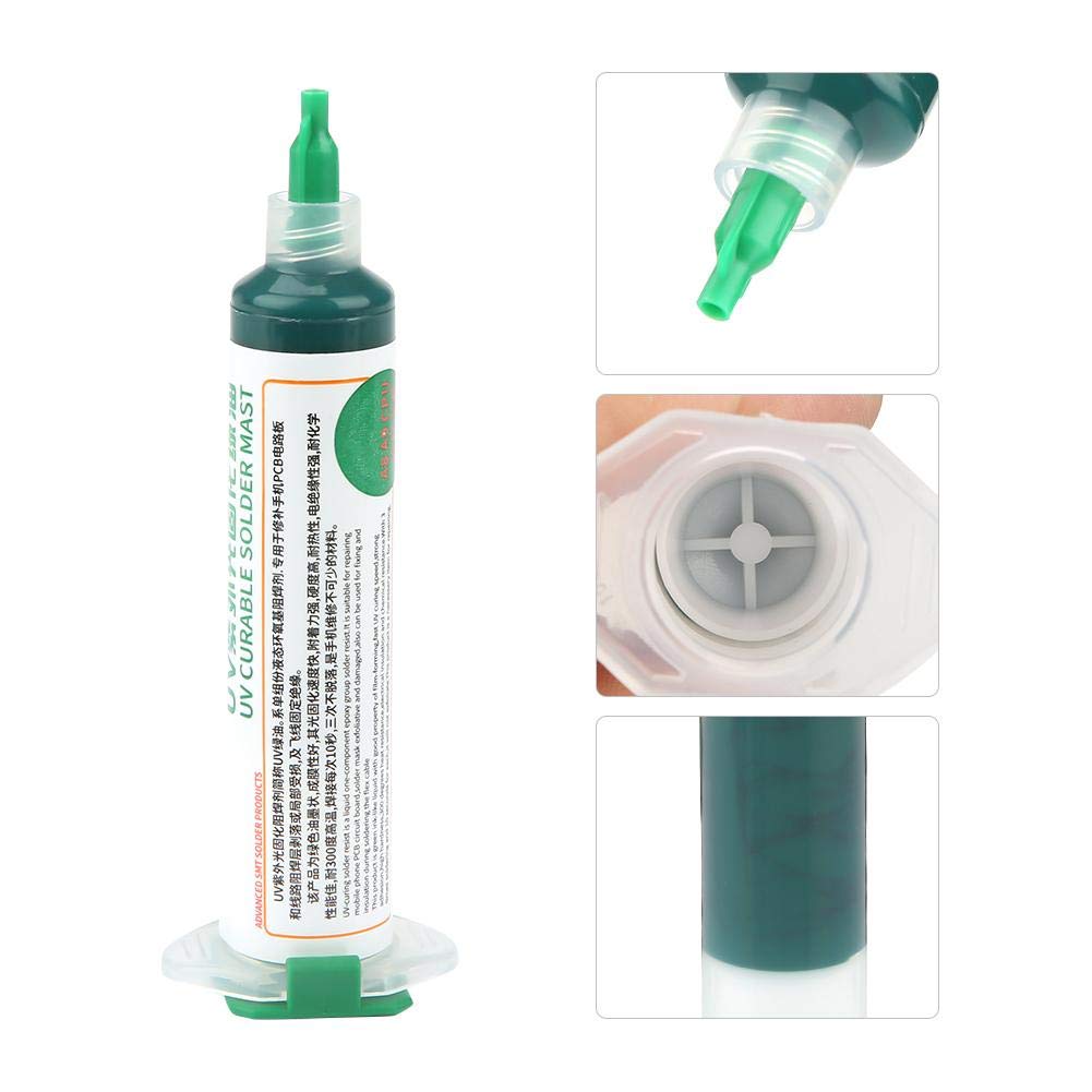 2 Pcs PCB UV Curing Solder Mask Ink, UV Curable Solder Mask Soldering PCB BGA Repair Green Paint, PCB Solder Resist Ink