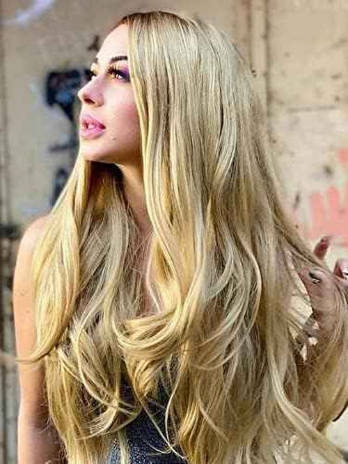 xiweiya Long Natural Wave Ombre Brown Blonde Synthetic Lace Front Wigs with Brown Roots 2 Tones Side Part Wig Heat Resistant Fiber Hair Wigs For Women Replacement Everyday Wigs 24"(Blonde)