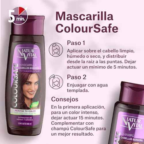 NaturVital Burgundy for Red Hair Refresher Coloursafe Hair Mask 300 ml. No Parabens,Organic Certified Extract