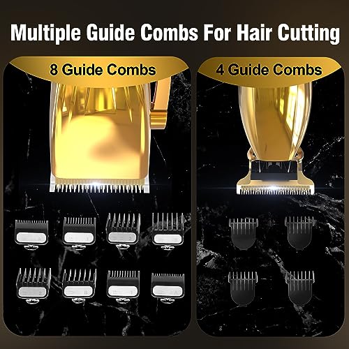 Cordless Hair Clippers for Men,Professional Hair Clippers Trimmer Kit,Barber Fading Clipper and Zero Gap T-Blade Trimmer Set with LED Display for Mens Gifts(Gold)