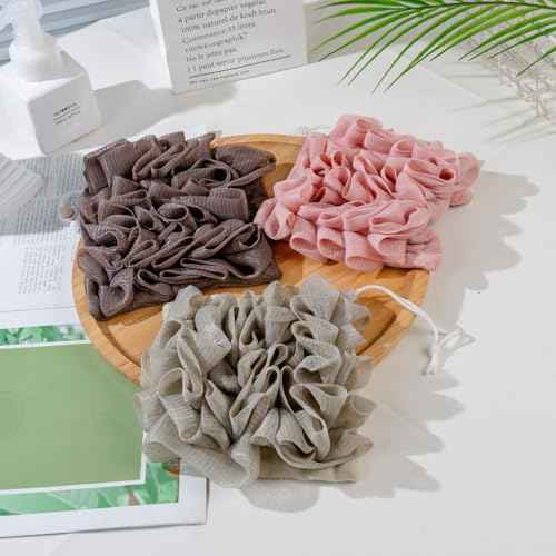 Washcloth Loofah Combo 2-in-5 Loufee Wash Cloth That Holds Bar Soap-Exfoliation Mesh Shower Ball for Body Wash&Smooth Skin+Free Loofah Dish Towel