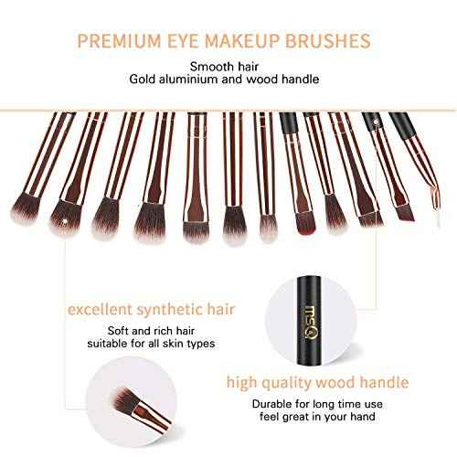 MSQ Eye Makeup Brushes 12pcs Rose Gold Eyeshadow Makeup Brushes Set with Soft Synthetic Hairs & Real Wood Handle for Eyeshadow, Eyebrow, Eyeliner, Blending(without bag)