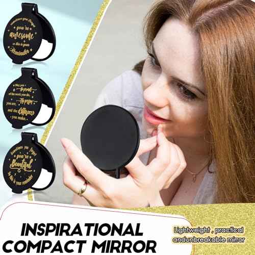 Wenqik 100 Pcs Inspirational Mini Compact Mirror for Purse Women Small Gifts Bulk, Round Makeup Folding Mirror, Thank You Gift Bag Stuffer Items, Christmas for Coworker Employee Staff (Black)