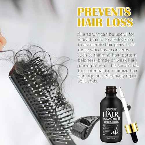 5% Minoxidil for Men and Women with Derma Roller, Hair Growth Serum & Beard Growth Kit, Minoxidil Biotin Hair Regrowth Treatment for Thicker, Fuller Hair - Stop Scalp Hair Loss & Thinning - 2.02 oz