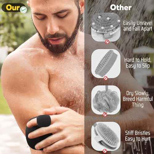 VWMYQ Silicone Body Scrubber, Silicone Loofah New Upgrade Richer Foam and Effective Cleaning, Ergonomic No-Slip Handle, Long-Lasting & Easy to Clean