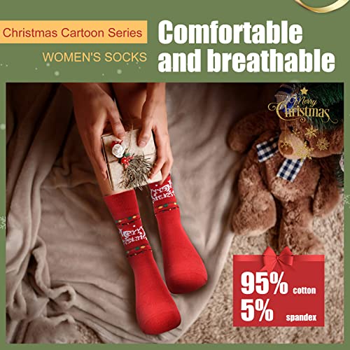6 Pairs Christmas Socks for Women,Xmas Crew Socks Holiday Gift Novelty Socks US Size 6-13