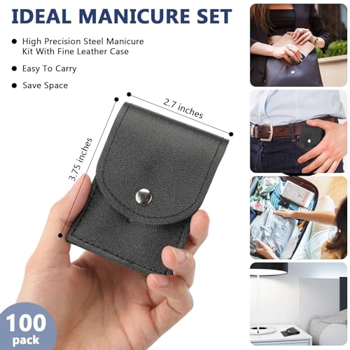 Lasnten 100 Bulk Nail Clipper Set Bulk Manicure Kit Stainless Steel Pedicure Professional Nail Care Kit with Travel Case Portable Grooming for Husband Men Women Family(Black,4 in 1)