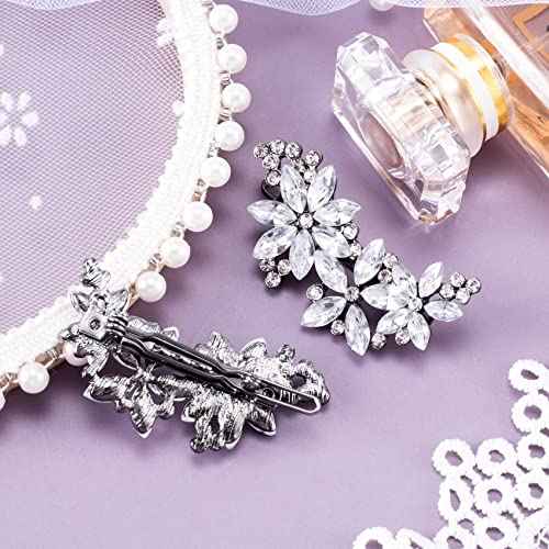 PAGOW Crystal Flower Bridal Hair Clips, 4Pcs Silver, Elegant Hair Accessories for Women, Girls, Brides, Wedding, Party