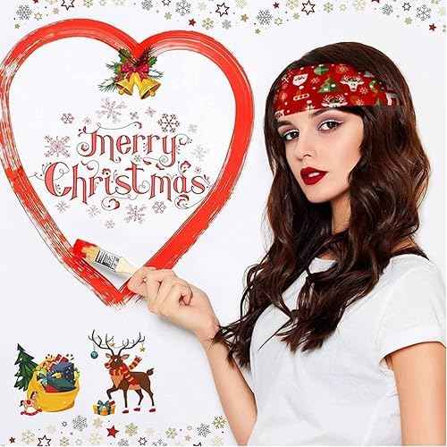 SELF FIND 4pcs Christmas Headbands for Women - Wide Santa Claus & Snowman Deer Tree Knot Turban Xmas Elastic Hair Bands (4 pcs)