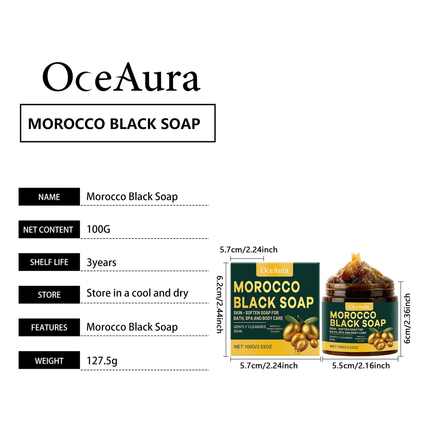 Black Soap Bath Bar 100g - Gentle Moisturizing Body Cleansing