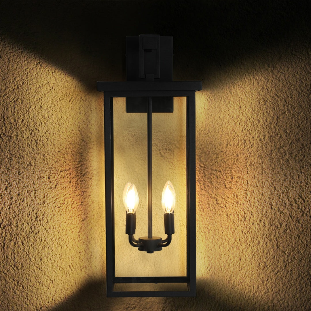 Modern Outdoor Wall Lantern - Black Metal Frame, Clear Glass