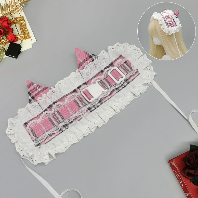 Cute Cat & Rabbit Hair Band - Retro Plaid Buckle
