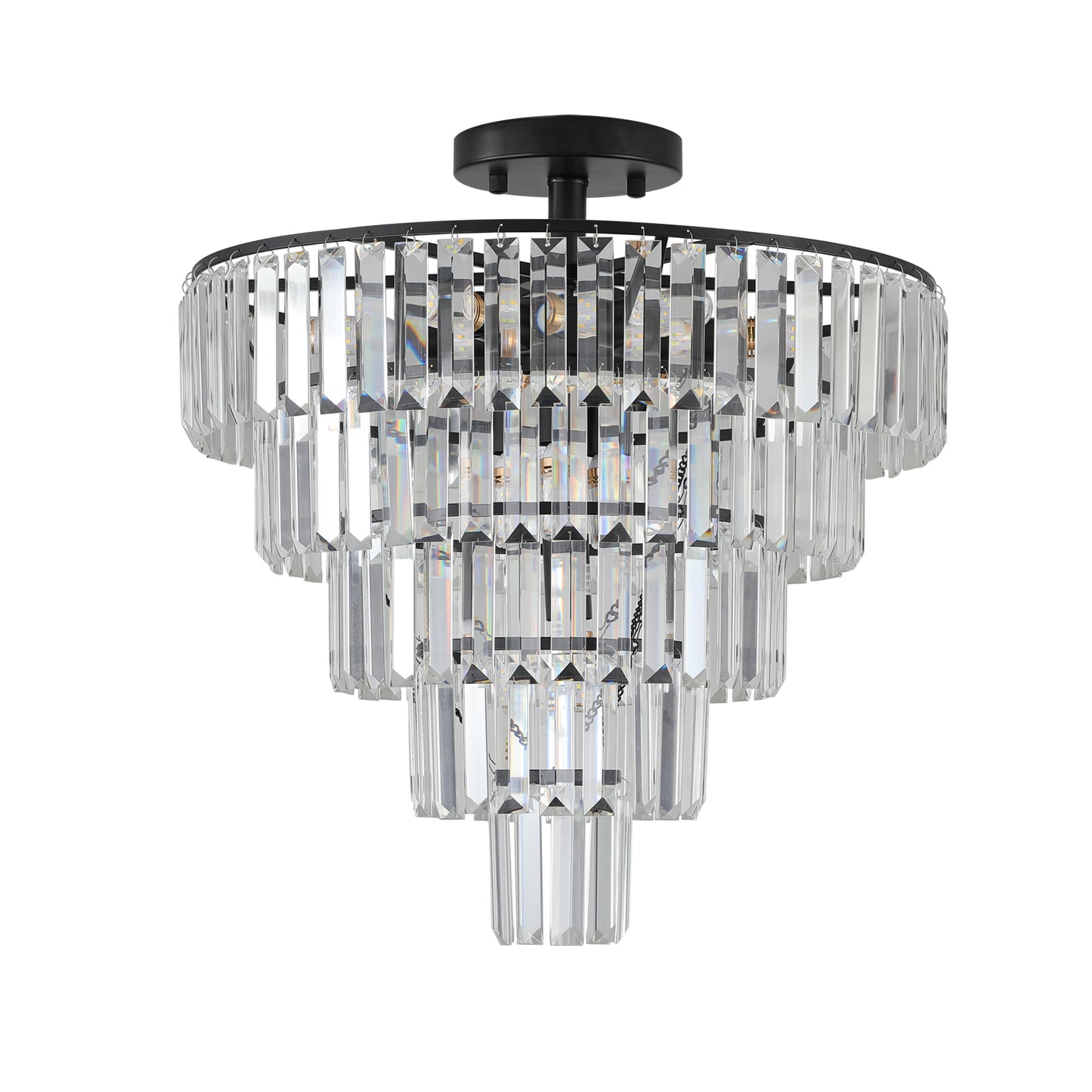 Modern Black Crystal Chandelier - 10-Light Flush Mount Fixture
