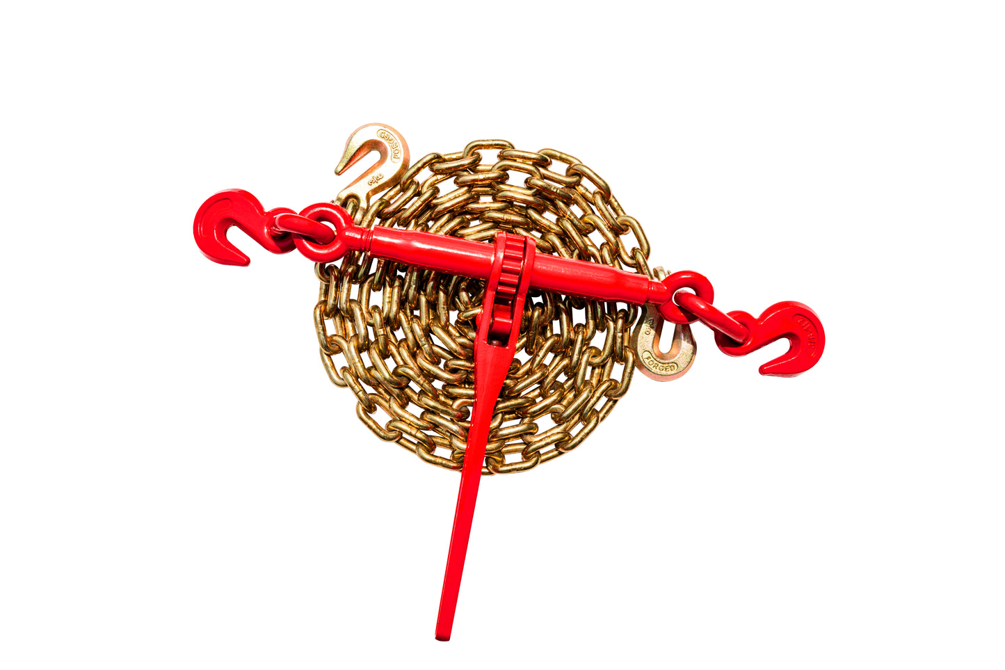 Heavy Duty Tow Chain Bridle with Hooks - 14FT Alloy Steel Recovery Chain - Red or Yellow