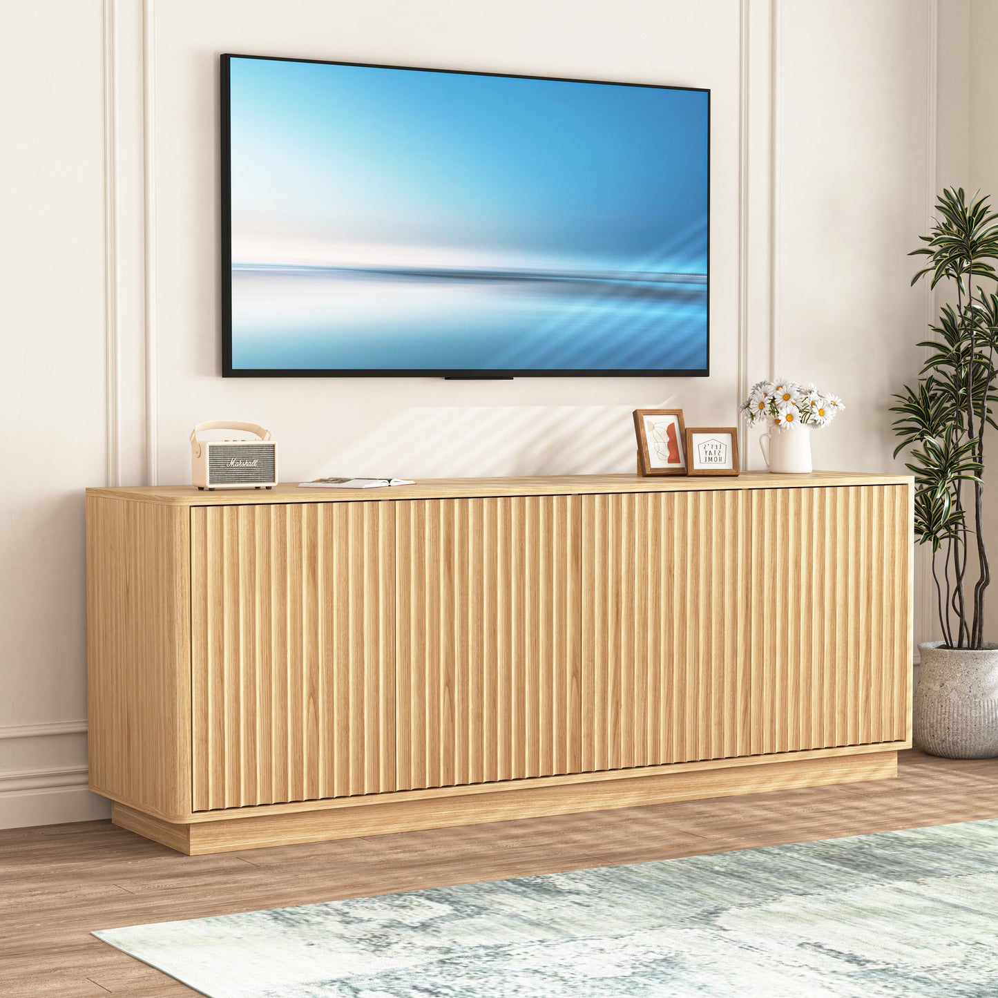Natural Buffet Cabinet with Storage - 62.99" Sideboard & Shelves