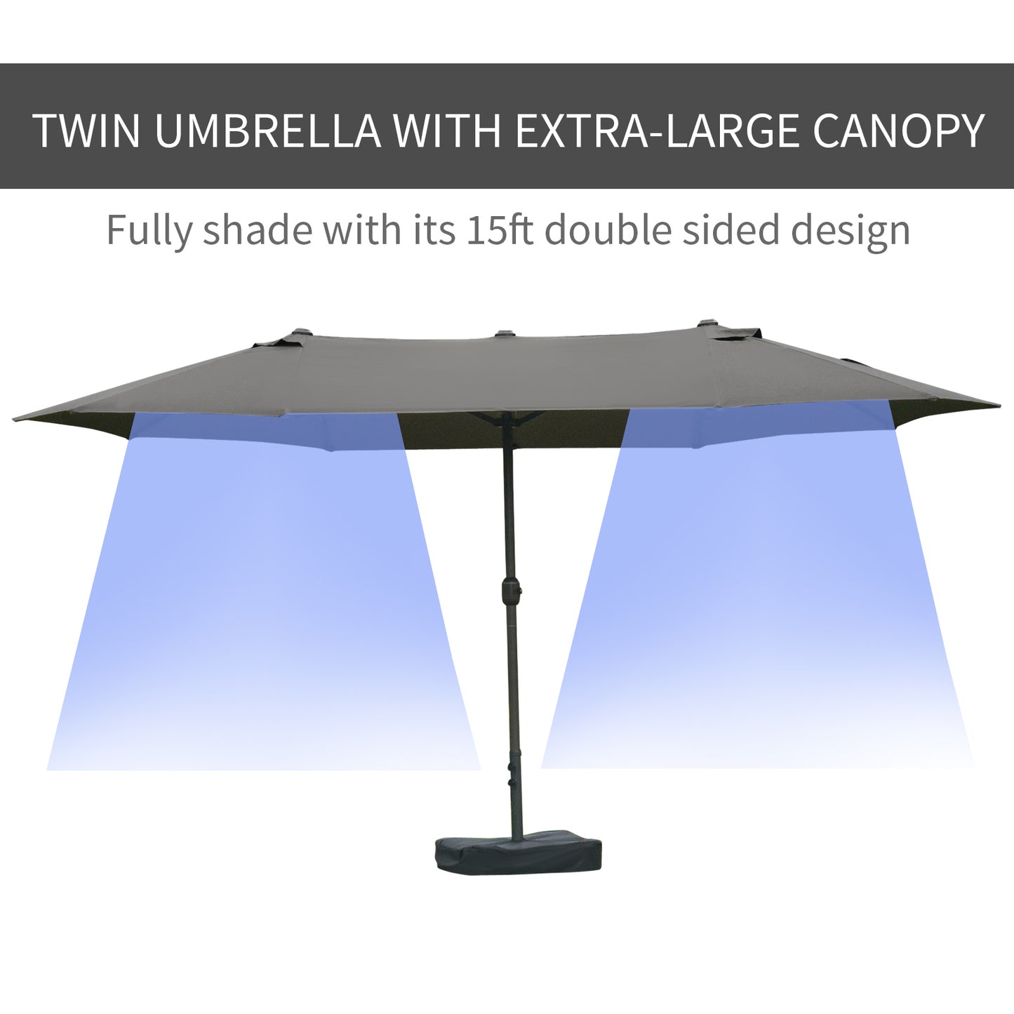 15' Double-Sided Patio Umbrella with Steel Base & UV Protection - Dark Gray