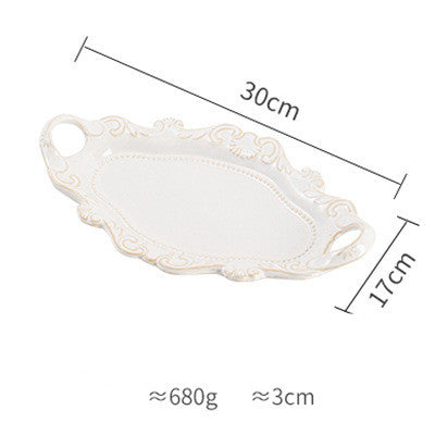 European Retro Style Salad and Dessert Plate Set - White & Blue Porcelain