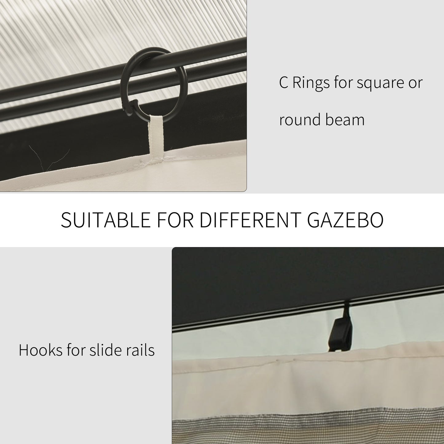 Gazebo Sidewall Set with Hooks and C-Rings - Beige 9.84' x 13.1'