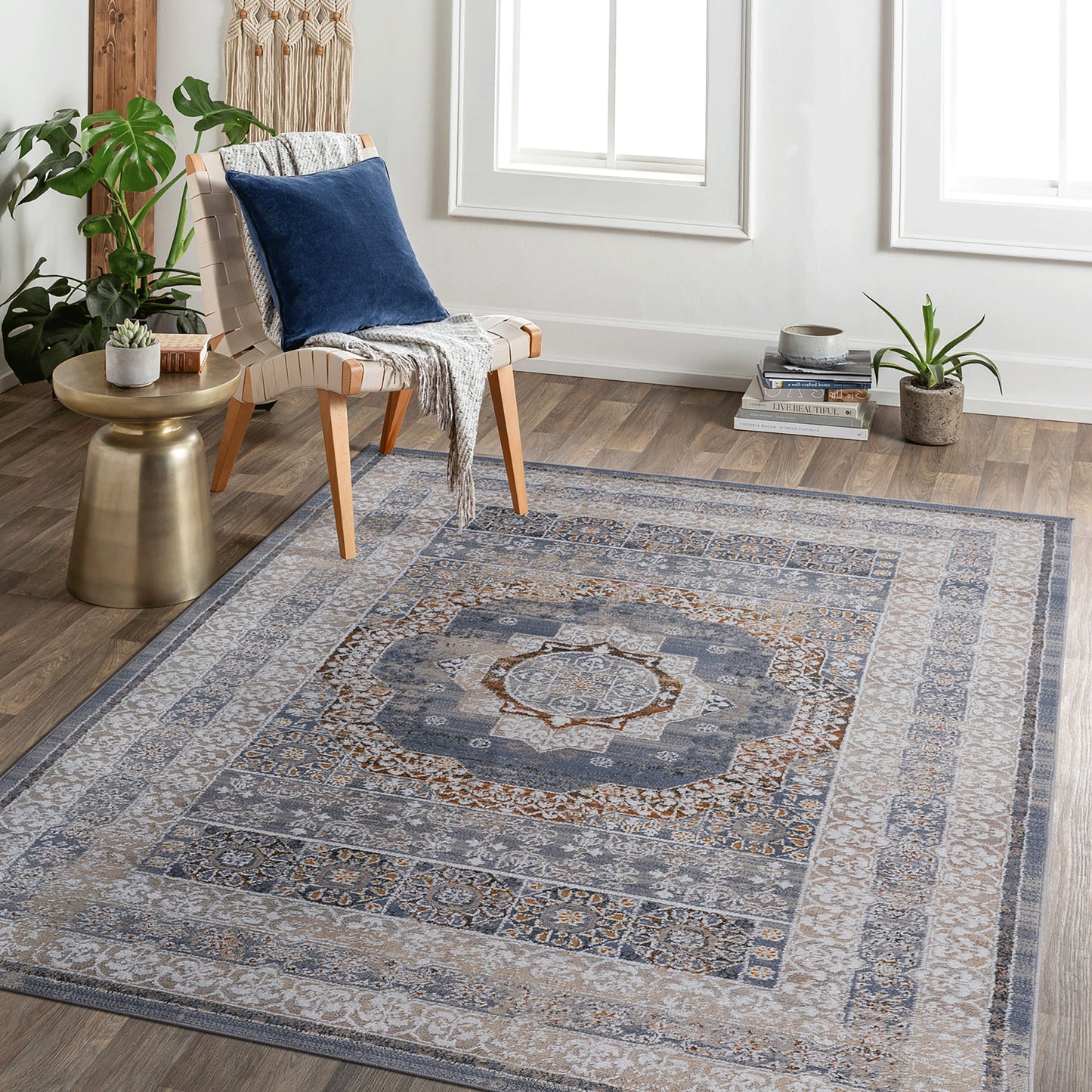 PAYAS C Ollection 6X9 Blue Ivory Medallion Area Rug