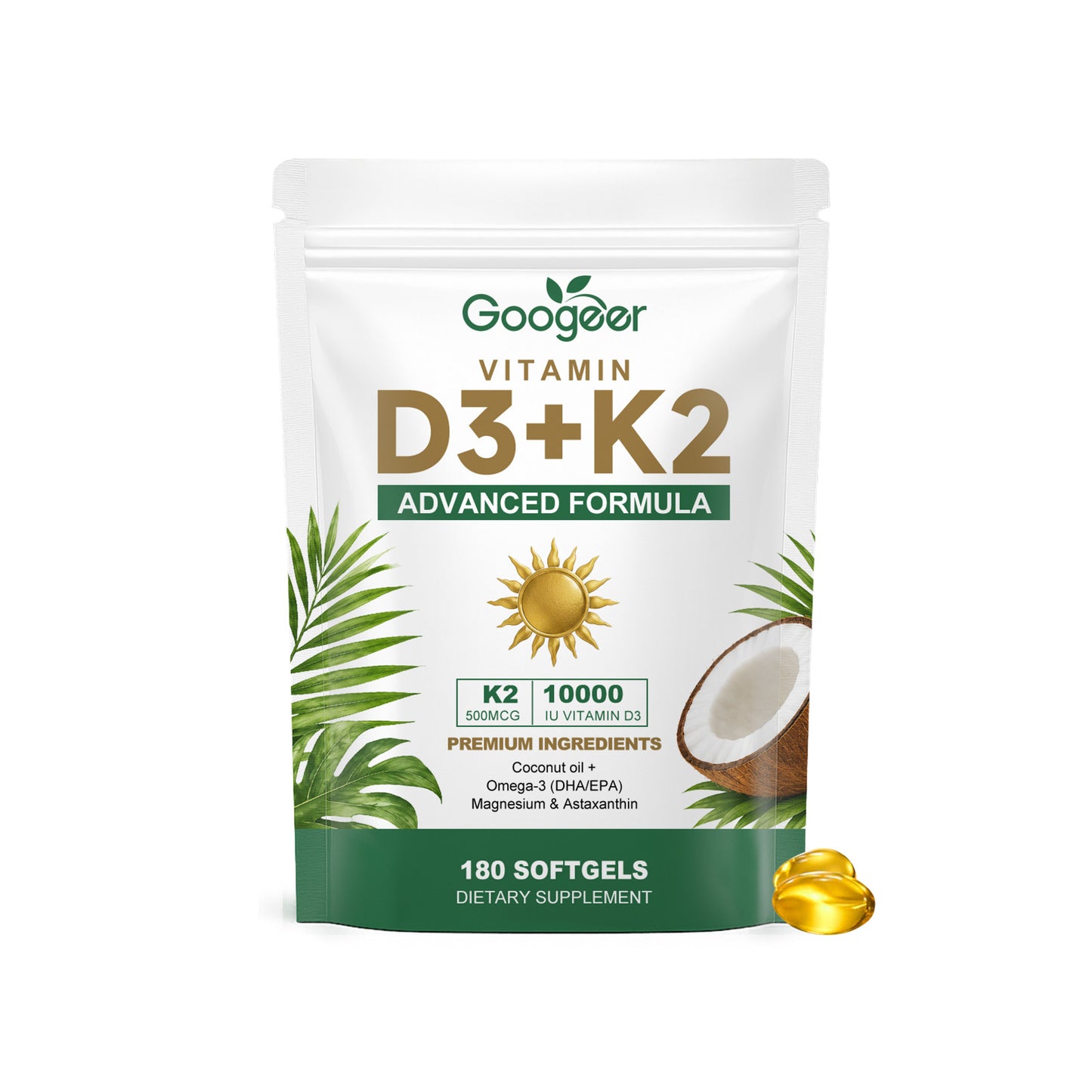 Vitamin D3 K2 Omega-3 Black Seed Oil Softgel Supplement 180 Count