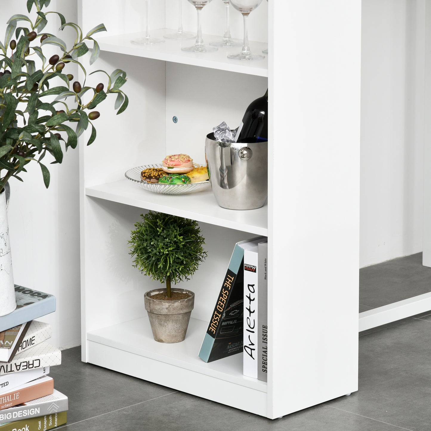 Modern Bar Table with 3 Storage Shelves - White Kitchen Dining Table