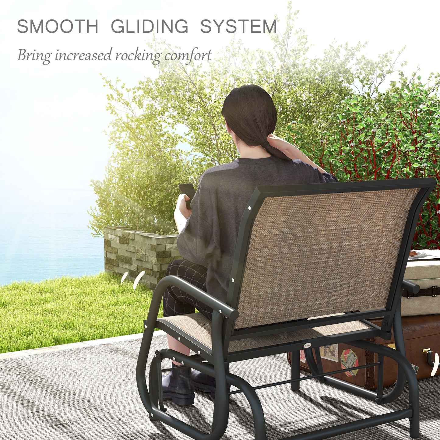 Set of 2 Outdoor Glider Chairs with Curved Armrests - Mixed Brown
