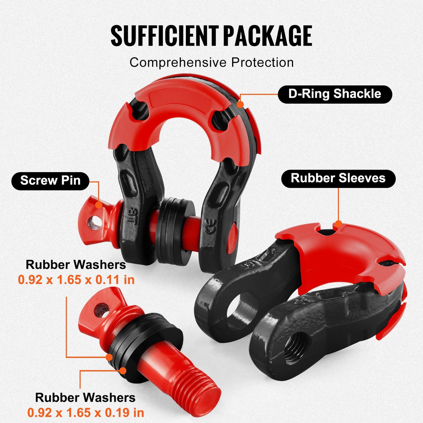 Heavy Duty Alloy Steel D-Ring Shackle 2 Pack Off-Road Vehicle Recovery Black