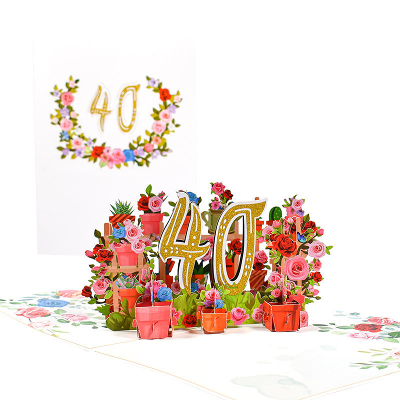 Flowers Anniversary Greeting Card 3D Stereo - Multiple Colors