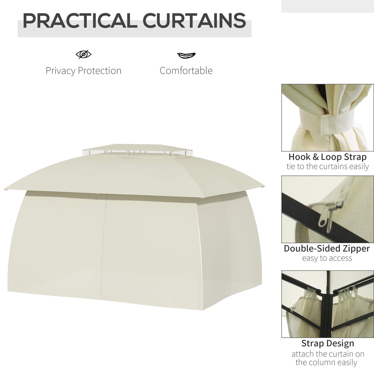 Outdoor Gazebo Canopy with Double Vented Roof - Beige