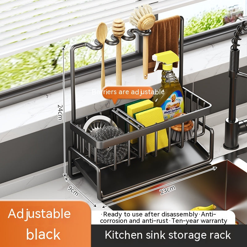 Multifunctional Kitchen Sink Drainage Basket Shelf - Black, Gray & White