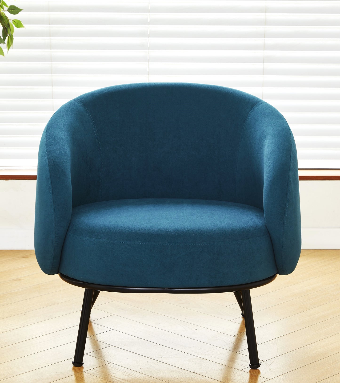 Mid-Century Modern Velvet Accent Chair, Upholstered Barrel Armchair