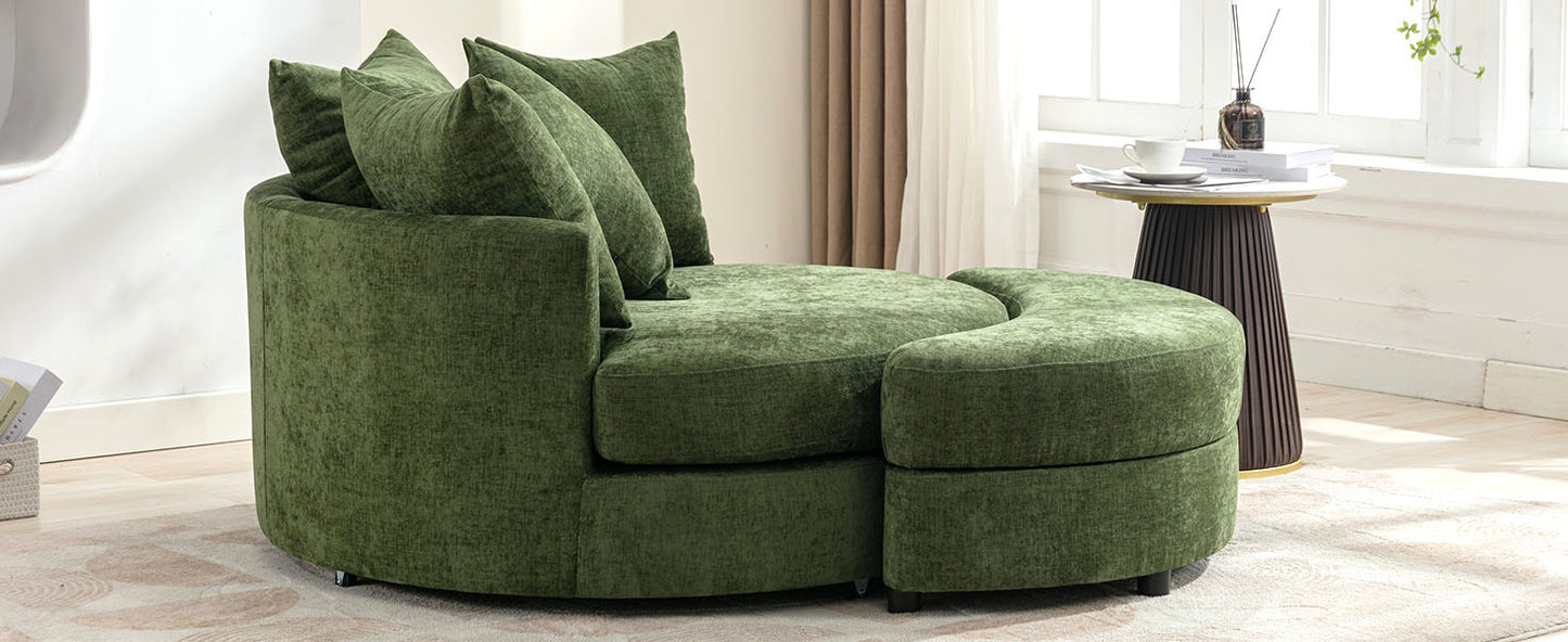 360° Swivel Accent Barrel Chair with Storage Ottoman & 4 Pillows - Green