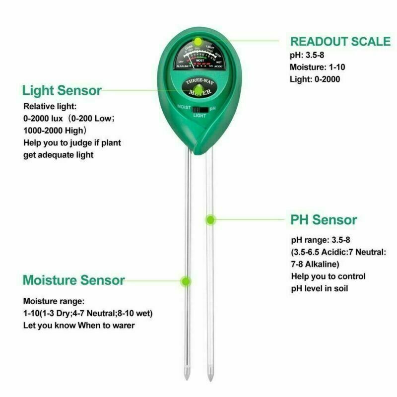 3-in-1 Soil pH Moisture Light Tester Meter for Garden Plants
