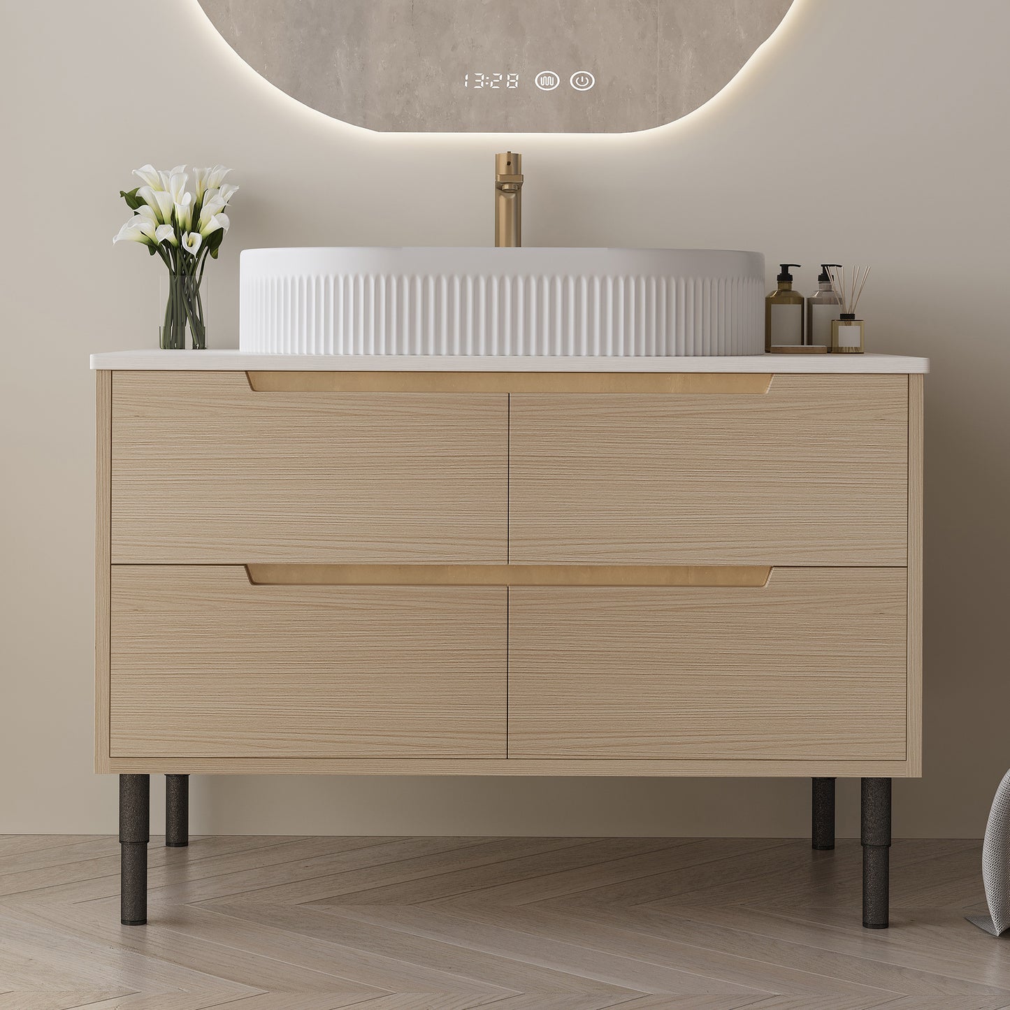36 Inch Bathroom Vanity with Ceramic Sink & Soft-Close Drawers - White Wood