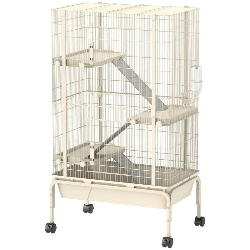 Small Animal Cage with Ramps and Water Bottle - 47 Inch Multi-Level Metal Enclosure
