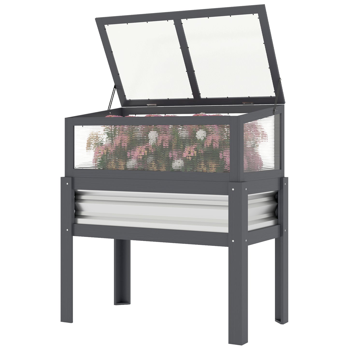 Raised Garden Bed with Flip-Up Greenhouse - Elevated Planter Box, Gray, 980x540x145mm