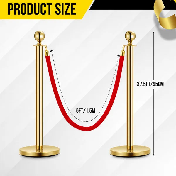 Gold Stanchions with Red Velvet Ropes - 8 Piece Crowd Control Set